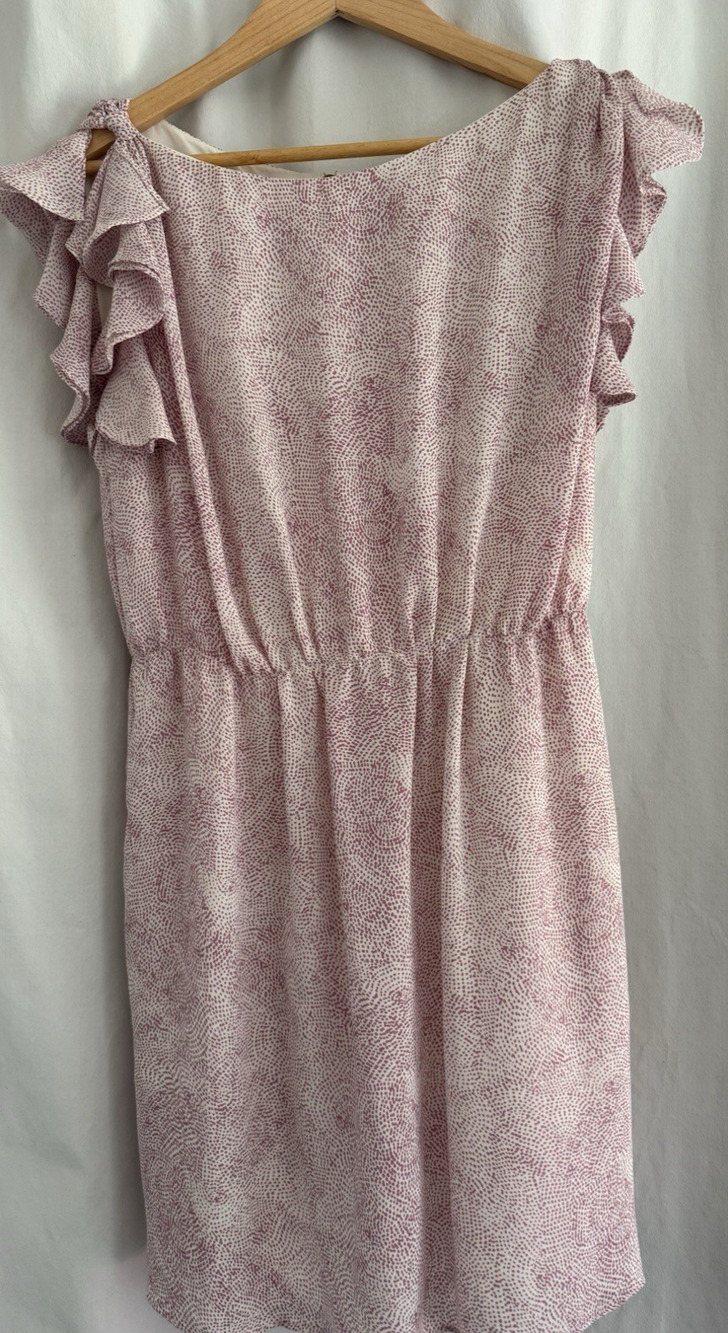 LOFT Petites 8P Pink/White Animal Print Sheath Boat Neck Lined Zip Dress